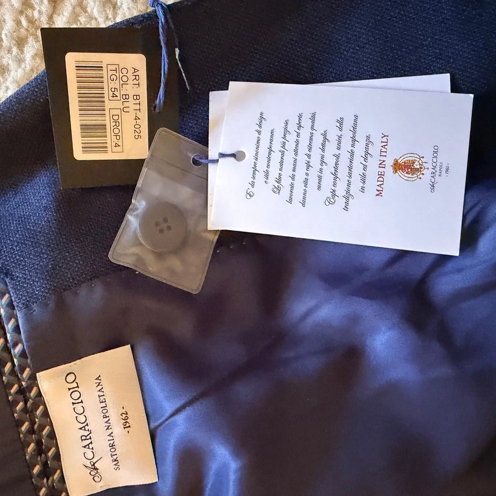 NWT A Caracciolo Sartoria Napoletana Mens Blue Blazer Jacket 54 IT Made in Italy